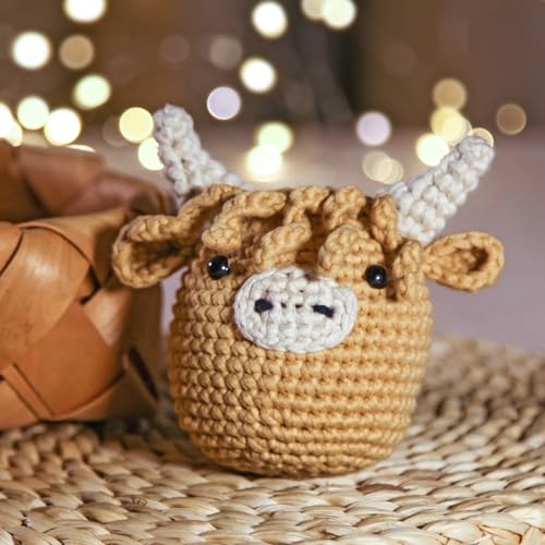 Crochet Kit for Beginners: Highland Cow Crochet Kit, Learn to Crochet, Include Easy Knitting Soft Yarn, Step-by-Step Video Tutorial, Hook, Holiday Birthday Gift for Adults and Teen(30%+ Yarn) - color: Yak