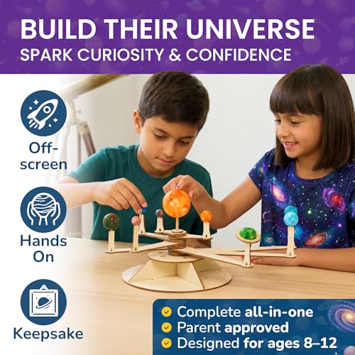 Nine Planets DIY Solar System Model for Kids - Complete Solar System Kit for Kids 8+ Years Old - Includes Wood Model & Puzzle with Fact Cards - Science Kits for 8-12 Years Old