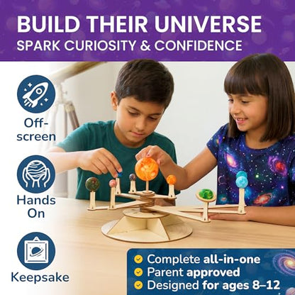 Nine Planets DIY Solar System Model for Kids - Complete Solar System Kit for Kids 8+ Years Old - Includes Wood Model & Puzzle with Fact Cards - Science Kits for 8-12 Years Old