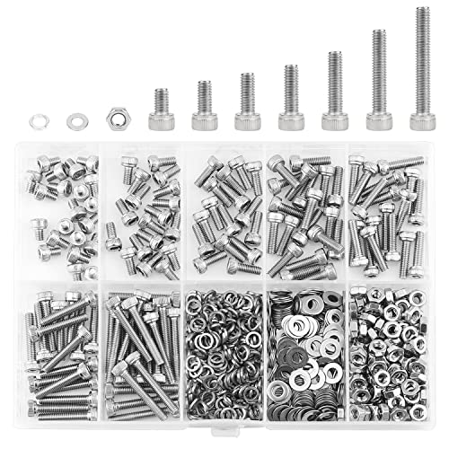 HELIFOUNER 560 Pieces M3 x 4mm /6mm /8mm /10mm /12mm /16mm /20mm, Hex Socket Head Cap Screws Bolts Washers Nuts Kit, 304 Stainless Steel - size: M3, style: Hex Socket Head Cap