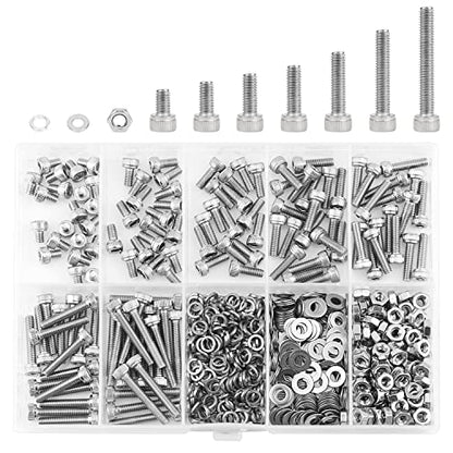 HELIFOUNER 560 Pieces M3 x 4mm /6mm /8mm /10mm /12mm /16mm /20mm, Hex Socket Head Cap Screws Bolts Washers Nuts Kit, 304 Stainless Steel - size: M3, style: Hex Socket Head Cap