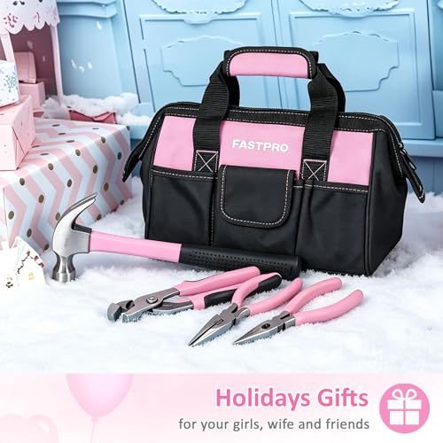 FASTPRO 215-Piece Pink Tool Set, Home Repairing Tool Set with Bag, Pink - color: Pink