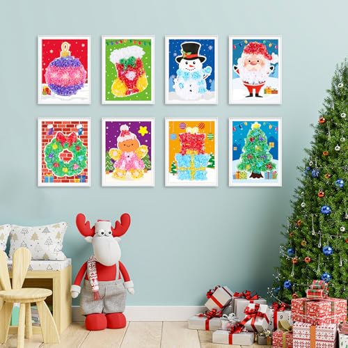 Lonfliness 8 Pcs Christmas Poke in Craft Kits for Kids Mess Free DIY Art - style: Christmas