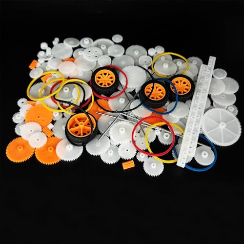 150PCS Plastic Gear Kit Toy Wheel with Shaft Axles Rubber Band Small Gear Set for Motor RC Car Truck Helicopter Robot DIY Model Building Parts (150)