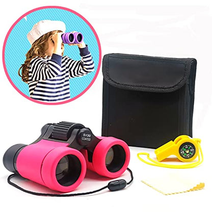 Kids Binoculars Best Gifts for 3-12 Years Boys Girls High-Resolution Optics Shockproof Mini Compact Binocuolar Toys Folding Small Telescope for Bird Watching Camping Outdoor Play - color: Pink