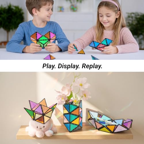 TOSY Magnet Pyramid Glow - 1 Cube Transforms into 1 Billion Shapes, 12 Pieces, 243 Rare Earth Magnets, Glowing, Holographic Design Magnet Tiles Creative Puzzle STEM/STEAM Toy - color: Glow (Set of 1)