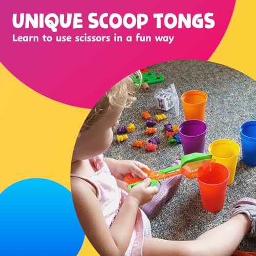 Skoolzy Rainbow Stacking Bears & Sorting Cups, 69 Pc Set, Storage Bag - style: Sort and Match, Rainbow Cups - 60pcs