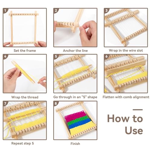 Cyrank 4pcs Weaving Loom Kit, Small Wooden Weaving Loom for Beginners Wooden DIY Rectangle Multi-Craft for Adults Lovers