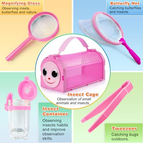 Bug Catcher Kit & Outdoor Explorer Kit for Kids, 10 Pcs Bug Catching Kit - color: Pink
