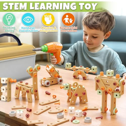 YongnKids 158 Pcs Kids Tool Set with Drill for Boys Girls Age 3-8
