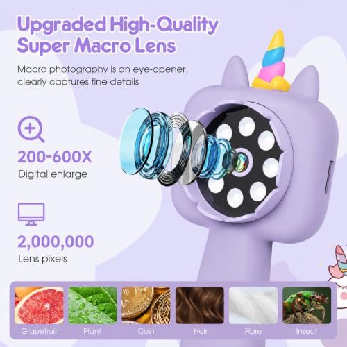 2.4" Screen Kids Microscope, 4K Handheld Digital Microscope - color: Purple