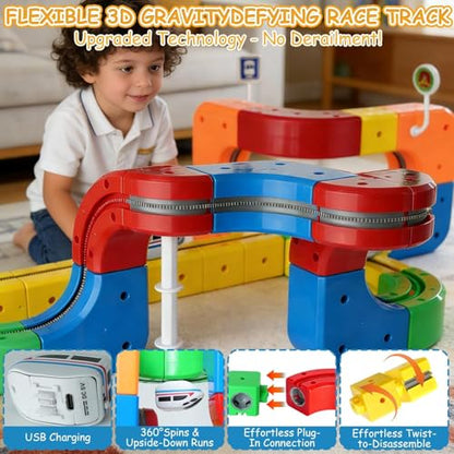 Electric Train Set for Kids Ages 4-8, 3D Infinity Track Building Toys, Cube Track with 360°Anti Gravity Race Track, STEM Learning Gift(80 pcs+2car).