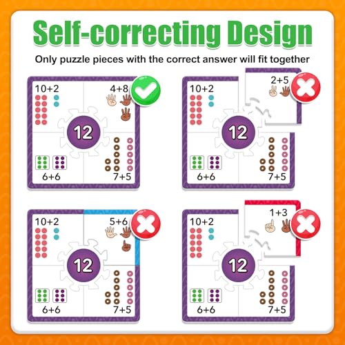 Torlam Addition and Subtraction Puzzle Cards Math Manipulatives Kindergarten Math Games for Kids, Homeschool Supplies Classroom Must Haves Preschool Learning Games Flash Cards Puzzles Toys