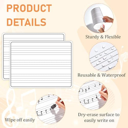 24Pcs Dry Erase Music Staff Lap Boards for Student Reusable Musical Notes Double Sided Erasable Cardboard Music Note Whiteboard for Musical Teacher Classroom Homeschool Portable Teaching Tool 12" x 9" - style: Staff Writing Notes