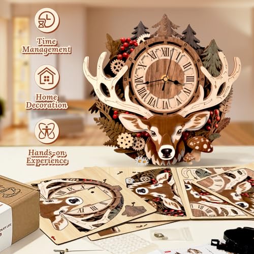 3D Wooden Puzzle for Adults - Forest Deer Clock - color: Forest Deer Clock