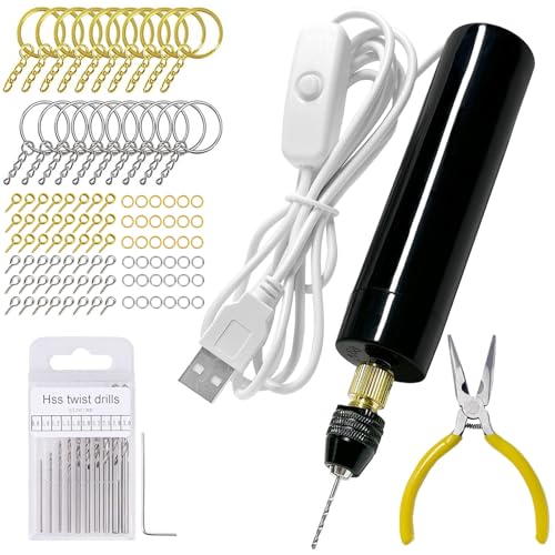 Anlan-angel 233Pcs Electric Drill for Resin Art,Craft Hand Drill with Bits (0-3mm) Flat Nose Pliers, Keychain Making Kit,Small Electric Pin Vise Kit for Resin Mold Keychain Pendant Jewelry Making