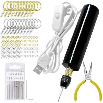 Anlan-angel 233Pcs Electric Drill for Resin Art,Craft Hand Drill with Bits (0-3mm) Flat Nose Pliers, Keychain Making Kit,Small Electric Pin Vise Kit for Resin Mold Keychain Pendant Jewelry Making