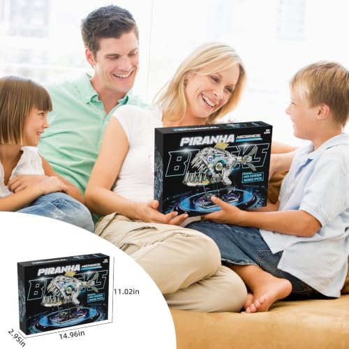 Mechanical Piranha Building Sets, Ocean Animal Collection Toy, Multi-Jointed Movement with Ice Blue Accents, Adults Home or Office Decor, STEM Building Gift for Adults Teens 13+ (1085 PCS) - style: Mechanical Piranha