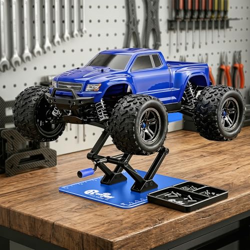 RC Stand Lift Lower with 3-Slot Screw Tray for 1/8 1/10 1/12 Scale, Blue - color: Blue, With 3-slot Screw Tray