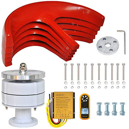 Wind Turbine 200W max 220W 12V 5 Blade Wind Vertical Axis Generator 3 Phase AC Permanent Magnet Generator Wind Turbine Kit with Controller for Hybrid Wind Solar System