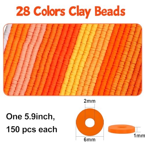 JMUQ 28 Strands Orange Clay Beads Bracelet Making Kit, Friendship Preppy Flat Polymer Clay Heishi Beads for Bracelets Jewelry Making Kit, DIY Arts and Crafts Gifts - color: Orange Series