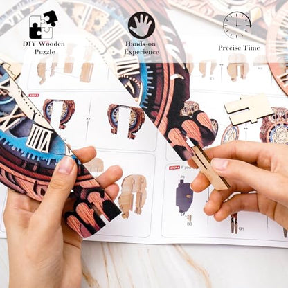 KAAYEE 3D Puzzles for Adults Owl Clock Bird Wooden Puzzle DIY Craft - color: Cute Owl Clock