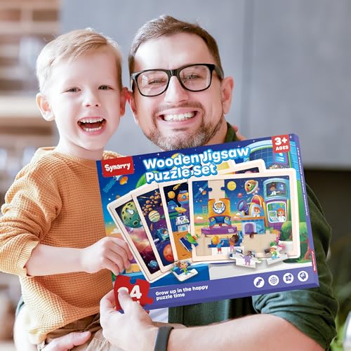 SYNARRY Large Space Planet Solar System Wooden Puzzles for Kids Ages 4-6