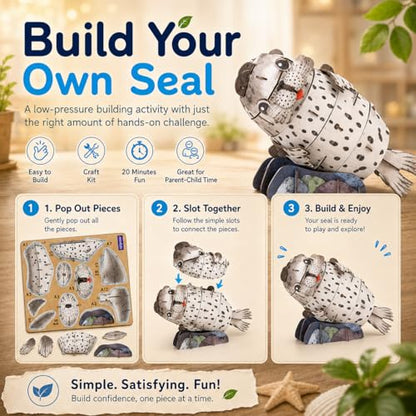 MierEdu Build 'N' Sound 3D Puzzle for Kids, Animal Puzzle with Sound Module, Educational STEM Craft Kit, FSC Paper Model Building Toy Gift for Ages 6+ - color: Seal