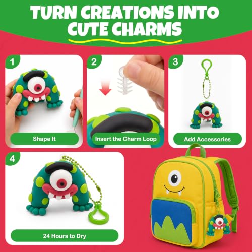 Air Dry Clay Kit for Kids, 12 Monsters Halloween Modeling Magic Clay Sculpting Set, DIY Party Favors Arts & Crafts for Kids Ages 4-12, Ultra Light & Soft, Safe & Non-Stick with Tools & Tutorials