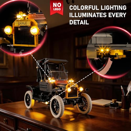 BRIKSMAX 2.0 LED Light Kit Compatible with LEGO Icons Ford Model T 11376 Building Set, for Builders and Collectors, Hidden Wire Design for Home Decor,Desk Display,Gift Giving(NO LEGO)