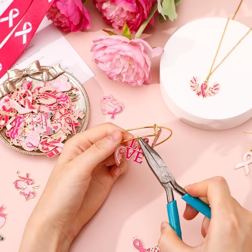 SANNIX 110Pcs Breast Cancer Charms, Pink Ribbon Charm for Jewelry Making - style: Breast Cancer Charms
