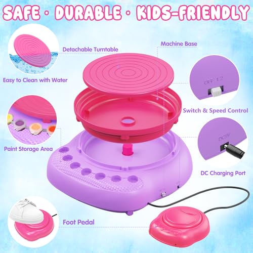 Weilim Pottery Wheel for Kids Beginners, Air-Dry Clay & Paint Kit Ages 6-12 - color: Purple