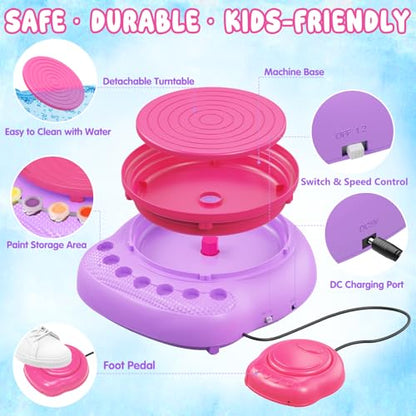 Weilim Pottery Wheel for Kids Beginners, Air-Dry Clay & Paint Kit Ages 6-12 - color: Purple