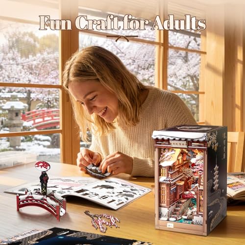 Fsolis Book Nook Kit for Adults – Japanese DIY 3D Wooden Puzzles - color: Kyoto Snow Whisper