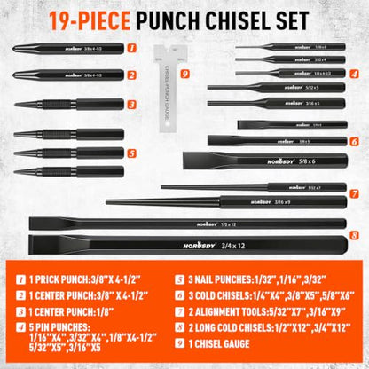 19-Piece Punch and Chisel Set, Pin Punches, Center Punch, Alignment Tools - size: 19-Piece Multi-Tool Set(New Version)