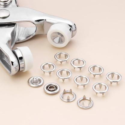 MIFOLEU Metal Snaps Buttons Kit for Fabric with Fastener Pliers Press Tool - color: 100 Sets/Sliver/Hollow-9.5mm