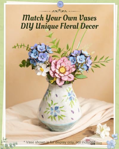 3D Flower Wooden Puzzle for Adults-Blue Hydrangea,DIY Wooden Flowers - style: TW-Blue Hydrangea