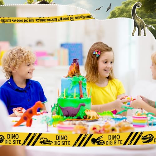 Nuanchu 2 Rolls 3'' x 98 Feet Dino Dig Site Caution Tape Party Decorations - style: Yellow Dino Dig Site Caution