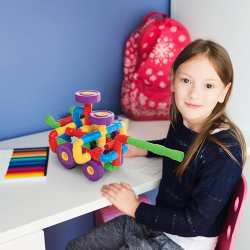 PicassoTiles PTT136 136pcs Tubular Pipes & Spout STEAM Interlocking Educational Building Block Set, Tube Locks, Pipeworks Construction Blocks w/Storage Container Box, Idea Book, Flute Musical Kit - color: 136pcs Tubular Pipes & Spout