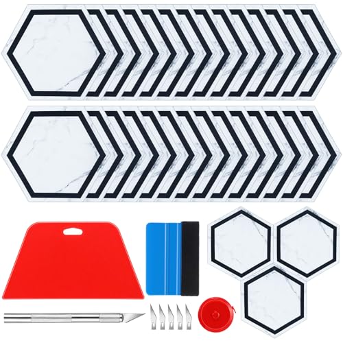 60 Pcs Hexagon Peel and Stick PVC Flooring Tile with Tool Kit