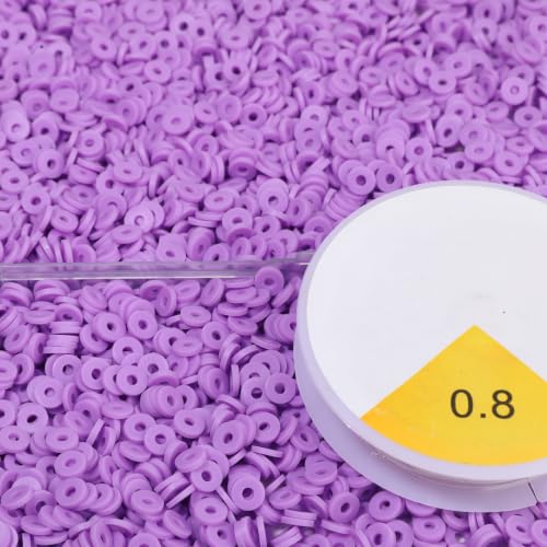 4000pcs Clay Beads - Lilac Purple, 6mm Heishi Bead Polymer Flat Round Disc Bulk Beads for Jewelry Making,DIY Friendship Bracelet and Necklace Craft - color: Lilac Purple