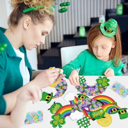 Cinrobiye 24Set St. Patrick's Day Crafts Irish Rainbow Poke Art Kit Mess-Free Arts and Crafts Hanging Ornaments for Home School DIY Art Project Activity Game Prizes Gift Exchange Shamrock Party Favors
