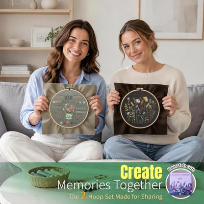 ETSPIL Embroidery Kit for Adults, 2 Hoops, 4K Slow-Mo, Pre-Printed Patterns - color: flower D4