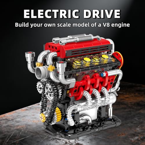 WINGIFT V8 Engine Building Set, V8 Engine Model kit That Run,Build Your Own Mini V8 Model Engine Kit with Motor,Home or Office Décor,STEM Physical Science Experiment Toy for Kids 8+ and Adults(538PCS) - color: Car Engine Building Set