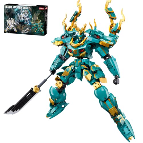 CSNRHG Green Dargon Samurai mech Robot with Long Spear Model Building Blocks Toy Set Mythical Birthday for Age 8+ Children Adults Teens 704 Pieces - color: Long Spear