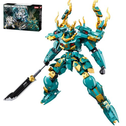 CSNRHG Green Dargon Samurai mech Robot with Long Spear Model Building Blocks Toy Set Mythical Birthday for Age 8+ Children Adults Teens 704 Pieces - color: Long Spear
