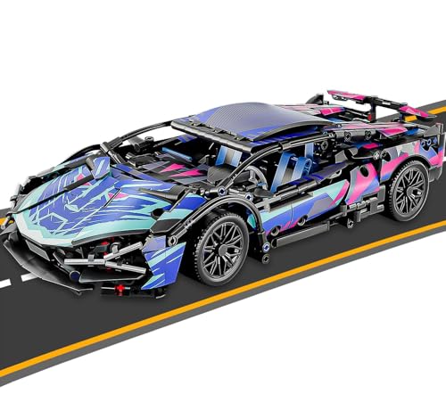 Sport Car Building Block Sets for Adults,Technical Race Car Collectible 1:14 Model Scale Engineering Toy Racing Cars Birthday for Men Teens Boys Age 8+ (Blue) - color: Blue