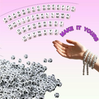 JULIMAIDONG Alphabet Beads A-Z 1100+Pcs Letter Number Hearts Bracelets Bead - color: Square White