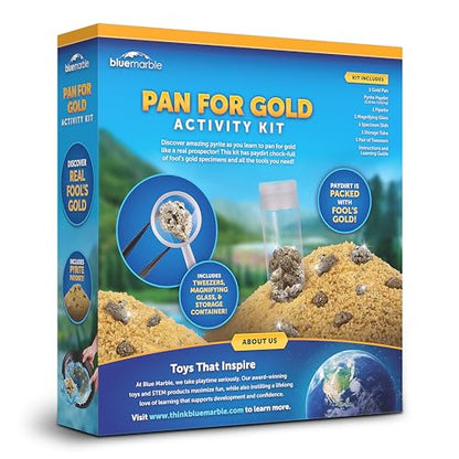 Blue Marble Gold Panning Kit with Real Pyrite Pay Dirt Activity for Kids