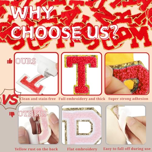 Chenille Letter Patches 26Pcs Self Adhesive Stickers for Clothes Backpacks - color: Red 26 Pcs